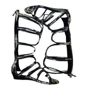 BCBGMAXAZRIA Black and White Leather Gladiator Sandals Flats Shoes Retail $484